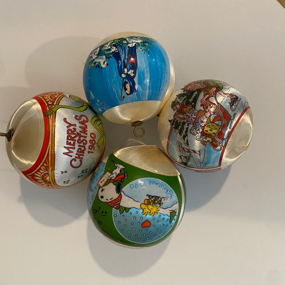 Vintage Satin Christmas‎ Ornaments Peanuts & Muppets 1980 (Set of 4)